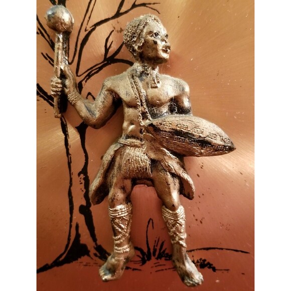 Vintage Zulu Warrior 3D Copper Wall Art 9"x6" - Picture 2 of 5